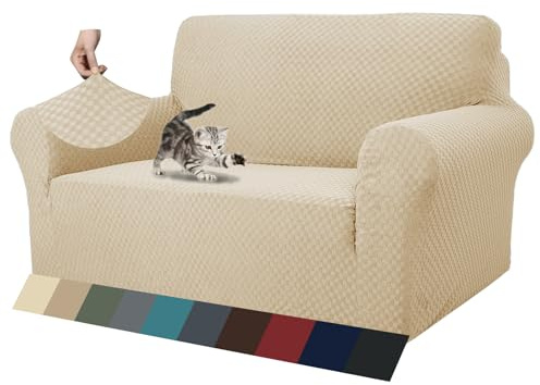 MAXIJIN Fodere per divani più recenti per 2 posti, fodere per divanetto jacquard super elasticizzato per cani Protezione per mobili elastica per cani (2 posto, Beige Chiaro)
