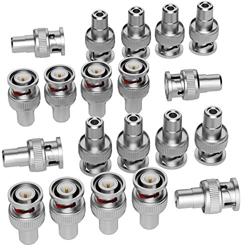 BNC to RCA Adapter (20 Pack) BNC Male to RCA Female Connector Coaxial Coax RG6 Adapter Kit Coupler for CCTV-6/10/20 Pack+4 Types for Selection