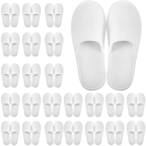 Geyoga 24 Paires de Chaussons d'Hôtel Pantoufles Jetables Antidérapantes à Bout Fermé pour Spa (Blanc)
