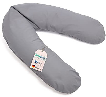 pic Bear GOTS Stillkissen XXL 190cm - Schwangerschaft Kissen - TÜV Seitenschläferkissen und Lagerungskissen für Erwachsene und Baby Schmusekissen Bio Frost Grey