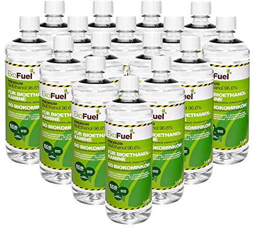 EKOFUEL (16 Liter) Premium BioEthanol 96,6% – Bio Ethanol Brennstoff für Ethanol Kamin, Tischkamin, Kamin Wand, Standkamin | Indoor & Outdoor Bio Ethanol | Bioethanol Kamin | Bio Alkohol