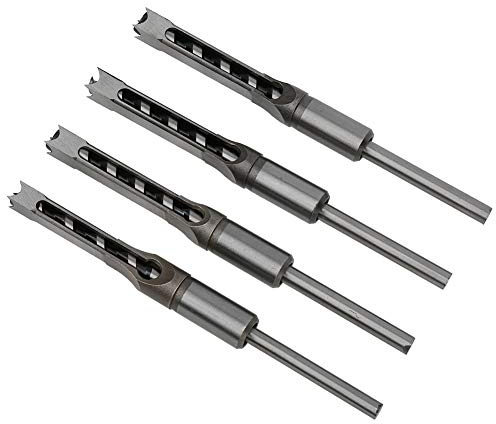 Estink Ensemble de 4 Forets à Trou Carré pour Mortaiseuse à Bois, Ciseaux de Mortaisage, 11mm, 12mm, 12.5mm, 12.7mm, Outil de Menuiserie