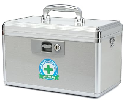 HEWEI WORKS Kindersichere Medizinbox, 33.7x19.3x21.0cm, Medikamentenbox mit Schlüsselschloss, Mediamentendose, Medizinschrank, In Kleiner Pillendose Enthalten