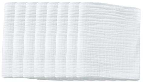 Rifuli 8er-Pack Spucktücher aus Baby-Baumwolle Superweiche Baby-Handtücher aus 100% Baumwolle, groß 17 Set Duschtuch Gemustert (White, One Size)