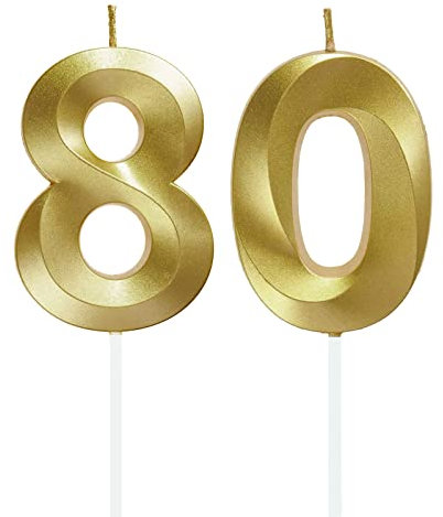 Lahviuu Birthday Number Candle,80th Birthday Candles for Cake Birthday Decorations Happy Birthday Cake Topper Cake Candles,for Anniversary Wedding Party Celebration Supplies (Gold)