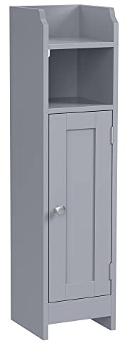VASAGLE Slim Bathroom Floor Storage Cabinet with Door and Shelves, Freestanding Bathroom Storage Unit, Narrow Bathroom Toilet Paper Storage Cabinet, Adjustable Shelves, Dove Grey BBC310P36