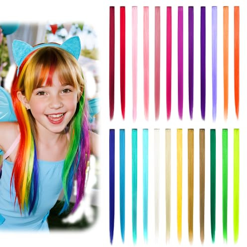 Dreamlover Extensiones de Cabello con Clip para Niñas, Extensiones de Pelo de Colores, 24 Piezas