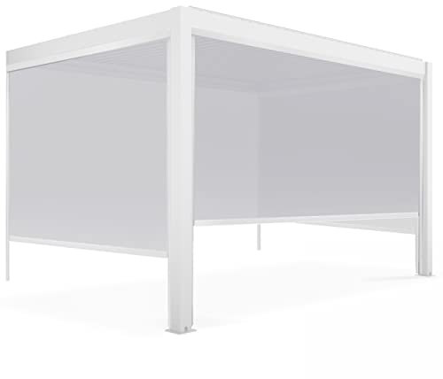 Oviala Pergola bioclimatique adossée Blanche 3x4m et 3 Stores
