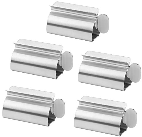 NGOSUET 5 Stück Tubenpresse Edelstahl, Zahnpasta Ausdrücker mit Tubenschlüssel, Toothpaste Squeezer Dispenser Tuben Ausquetscher, Zahnpasta Tubenquetscher für Alle Tube