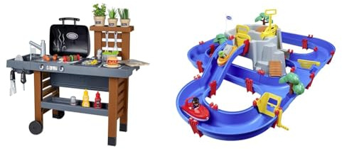 Smoby - Outdoor Gartenspielküche - inklusive Grill & AquaPlay - Wasserbahn Set Bergsee - 42-teiliges Spieleset mit Bergsee