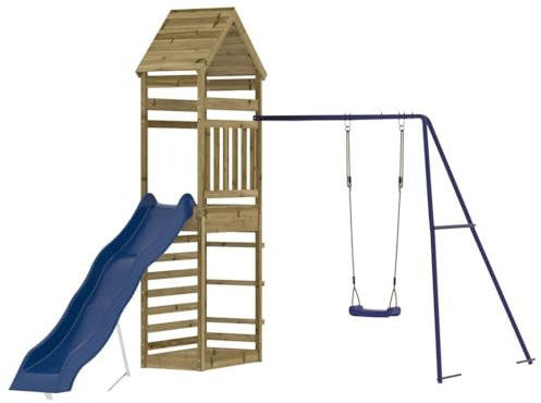 vidaXL Spielturm, Klettergerüst mit Kletterwand Rutsche Schaukel, Kinder Kletterturm mit Sandkasten, Spiel-Zubehör für Garten, Spielgeräte Spielplatz, Imprägniertes Kiefernholz