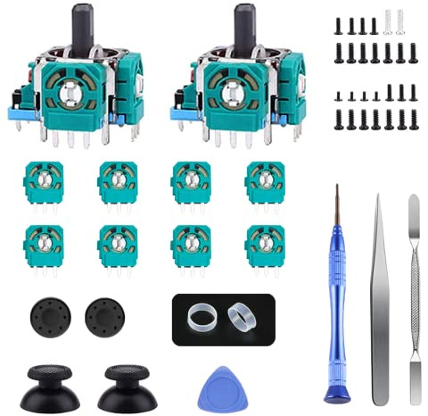 Joysticks de repuesto para controlador PS5, piezas de módulo de joystick AOLION 3D, 55 piezas de controlador con 8 potenciómetros, 2 joystick, pulgar, 10 anillos protectores y más, color negro