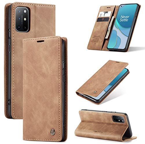 FERLAN Wallet Serie Handyhülle für OnePlus 8T Hülle,Leder Klappbar Flip Case Cover 360 Stoßfeste Case für OnePlus 8T,Braun