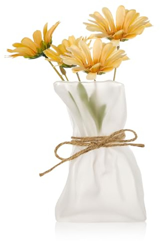 WHJY Glass Purse Vase for Flowers, Glass Bag Vase, Matte Aesthetic Flower Vase Unique Home Décor for Wedding, Dinning, Bookshelf
