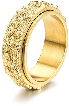 GTHIC Bague tournante œil de Providence en acier inoxydable pour hommes et femmes, bague gothique dorée, bande rotative, vintage, mauvais œil, pour l'anxiété, bijoux taille 11