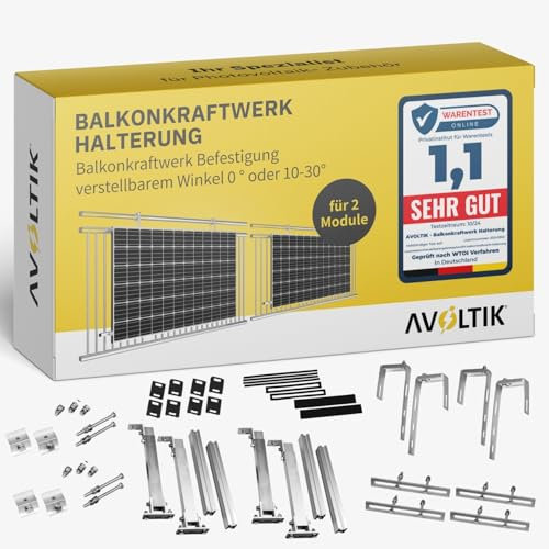 Avoltik 2X Balkonkraftwerk Halterung Balkon ECKIG für alle Solarpanel-Größen Solarmodul Halterung aus robustem Aluminium für ECKIGE Geländer I Solar Befestigung Winkel 0 ° - 30° neigbar I Version 2025