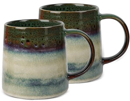 Lot de 2 grandes tasses à café et cappuccino, 500 ml, en céramique, avec anse, en faïence, pour café et thé (vert encre)