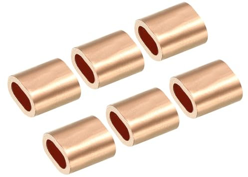 PATIKIL 6 Stück Kupfer Drahtseil Crimpschlaufe Hülse 5/32/4mm Kupfer Einzel Oval Loch Kabelklemmen für Drahtseil und Kabel Zwinge, Golden