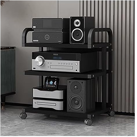 JYHHCYS Audio Rack HiFi Regal Audio-Komponenten-Rack-Turm Media-Stereo-Ständer Geräteregal Mit Rollen, 3/4/ 5 Schichten Schwerlasthalter Für Unterhaltungselektronik Aus Stahl (Color : 3 Tier-A)