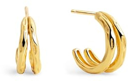 SINGULARU - Pendientes Aro Claw. Plata de Ley con Acabado en Baño Oro de 18Kt. Cierre de Tuerca a Presion de Silicona. Joyas para Mujer