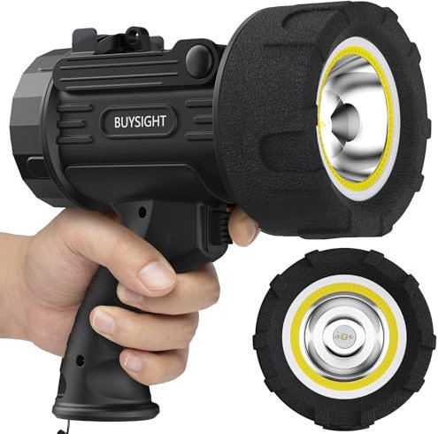 BUYSIGHT Rechargeable Spotlight Flashlight,1000,000 lumens Hand held Spotlight Waterproof Flashlight Hunting floodlight with red Filter (Graphite Black-COB), 006-COB