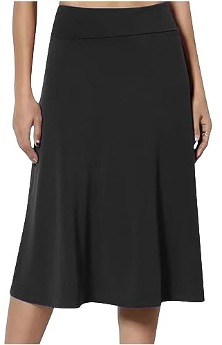 Jupes midi pour femme - Taille élastique - Jupe plissée - Longueur genou - Jupe crayon en jersey - Style décontracté - Pour le bureau, le travail, les vacances, 02 Noir, 3XL
