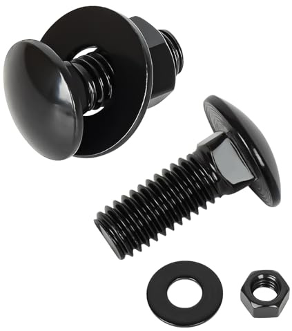 Kit di bulloni a testa tonda 1/4-20 x 1, in acciaio inossidabile 304, viti con dadi esagonali e rondelle piatte, testa rotonda a collo quadrato, filettatura completa, finitura nera, 12 set