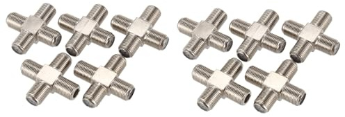 VENOAL 10Er-Pack 4-Wege-Koaxialkabel-Verteiler, Buchse auf 4 Buchse für Video-VCR-Antenne, TV-Kabel, Satellit, Silber