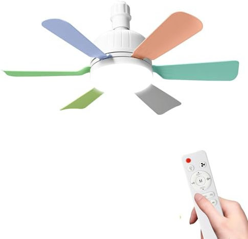 Ventilatore da soffitto con luce e telecomando, 40 W, ventilatore da soffitto con portalampada E27, dimmerabile ventilatore da soffitto LED per camera, soggiorno, 3 velocità, 6 pale, per soggiorno