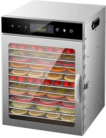 Naturalpowev Commercial Food Dehydrator Machine, Stainless Steel Trays Jerky Dryer with Large Drying Space, Digital Timer and Temperature Control, for Beef Jerky, Fruits, Vegetables & Nuts,12-Trays