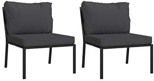HETFTJN Küchensofa Lounge Sofa Outdoor Garden Sofas Mini Lounge - Gartenstühle mit Grauen Kissen 2 STK. 60x74x79 cm Stahl für Garten Speisesaal Terrasse Schwimmbad