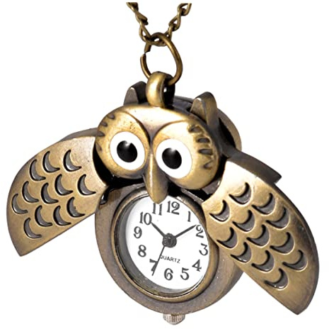 LIFKOME Kreative Eulen Taschenuhr im Retro Look Dekorativ mit Uhrzeitanzeige aus Legierung und Kunststoff als Geschenk für Freunde und Familie