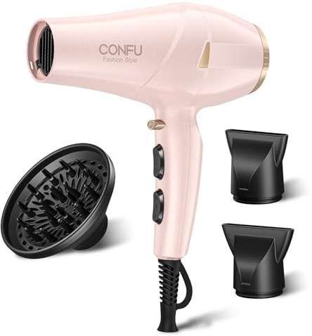 CONFU 2300W Profi Föhn Ionen Technologie Salon Fön Haartrockner mit Diffusor StylingDüse, 2 Geschwindigkeit und 3 Heizstufen (rosa Farbe)