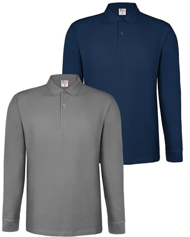 ALPIDEX Mens Polo Shirt 2 Pack Long Sleeve 100% Cotton Plain Casual | 240 g/m², Pique, Longsleeve, OEKO-TEX, Office, Leisure, Collar, Sizes S-5XL, Buttons