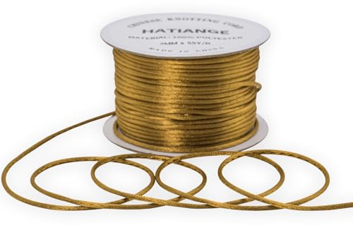 2mm Satin Rattail Cord Gold String - 50 Meters Chinese Knotting Cord Rat Tail Silk for Bracelet Necklace Jewelry Making Macrame Trim