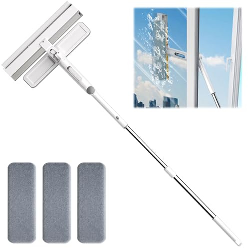 3 in 1 Fensterwischer Abzieher Set mit Sprühfunktion,Fensterputzer mit 130 cm Teleskopstange,Fensterreiniger Set Professioneller mit 180° drehbaren Wischgelenk,Duschabzieher für Glasflächen,Fenster