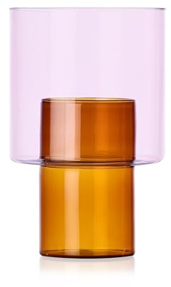 Ichendorf Milano Vaso B, Collezione Boreale, H20,5 cm, Ambra - Rosa, Vetro Borosilicato, Fatto a Mano