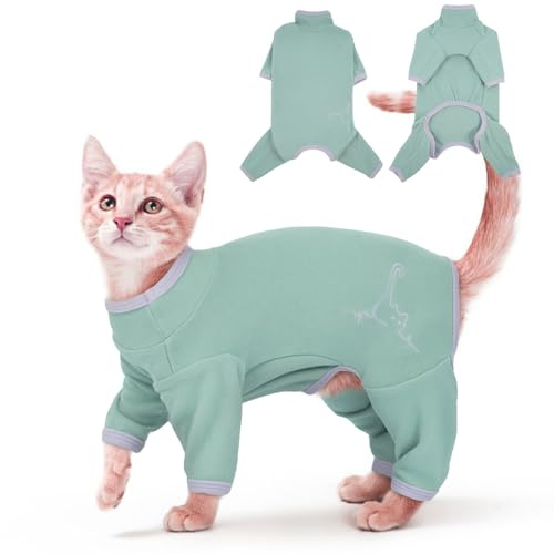 Ropa para Gatos, Abrigo Invierno Chaleco Antilamida Body Post Operatorio Traje para Frío Jersey para Gatos Pequeños(Verde Claro, S)