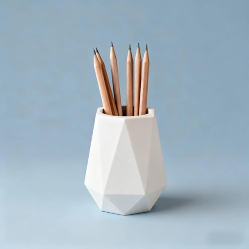 txuzong Portamatite in Silicone - Portapenne da Tavolo con Coperchio, Stile Geometrico Moderno - Organizer per Penne, Pennelli da Trucco e Accessori Cancelleria - Design Minimalista Bianco Puro