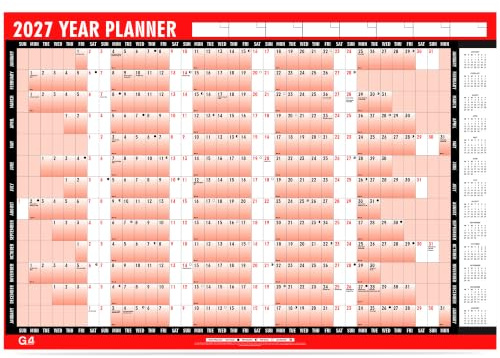 G4GADGET 2027 Year Planner Wall Planner Calendar A1 - Large 85cm x 58cm Laminated Wall Calendar, Unmounted with Stickers and Dry Wipe Pen, Ideal for Office, Home, School & Business Planning
