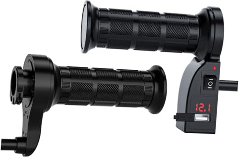 VINTORKY Manillar Calefactable Eléctrico Para Motocicleta 12v Pantalla Digital, Ajuste De Temperatura 3 Niveles, Cubierta De Nailon Ecológico y Tpu Resistente, Empuñaduras Cálidas Para Invierno