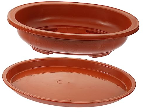TOYANDONA 1 set Vasi Ovali per Bonsai con Sottovaso Fioriera Riutilizzabile per per Coltivazione e Design e Pratico Drenaggio