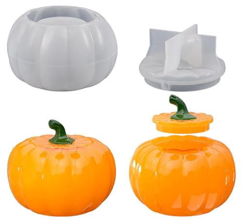 Moules en silicone en forme de citrouille – Récipient à bonbons d'Halloween | Moule à démoulage facile avec couvercle pour cupcakes en résine époxy, décoration de gâteaux, boîte de rangement pour