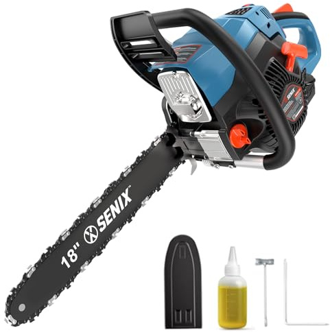 SENIX 4-Cycle 18-Inch Gas Chainsaw | 49cc Cordless Chain Saw for Wood Cutting, Tree Trimming, Farm & Home Garden Use | No Fuel Mixing, Automatic Oiler & Quick Start Engine