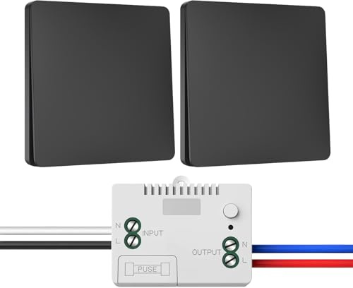 230V Funk-Lichtschalter Set,Selbstversorgender Funkschalter – Drahtlos Kinetischer Batterieloser,wasserdichter Wandschalter,Funk Lichtschalter Schalter (1 Empfänger&2 Schalttafel)