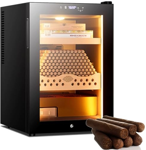 Humidor Cigarren/Humididor Cigar Cave À Cigares Électrique, 50 L, avec Étagères Et Tiroirs en Bois De Cèdre, Contrôle Intelligent De La Température, Écran Tactile(B)