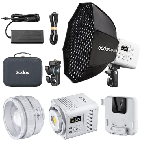 Godox ML150BI Bi-Color LED Video Light, 2800K-6500K 61054 Lux Video Lighting Kit, App/DMX/NFC Addition Control, con ML-Z Zoom Objektiv und V-Mount Batteriadapter ML-VMA + AD-S60S Softbox