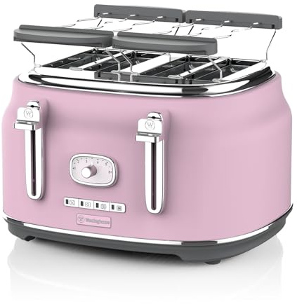Westinghouse Grille-pain rétro - 4 tranches - fentes extra larges - grille de maintien au chaud - 1750W - Rose