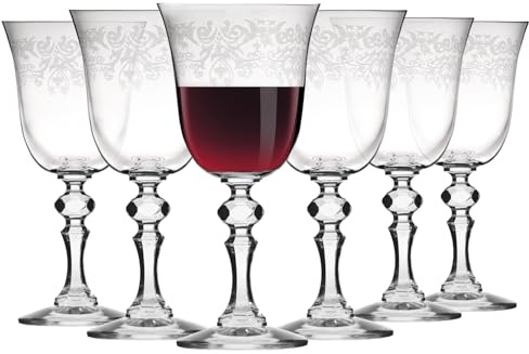 KROSNO Rotweingläser 250 ml – 6er Set – Krista Deco Kollektion – Bleifreies Kristallglas – Elegantes, Klassisches Design mit Farblosem Muster