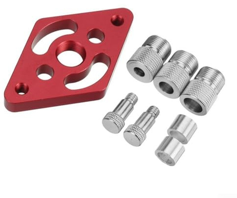 Dowel Jig Guida autocentrante per trapano con boccole in acciaio da 6/8/10 mm per la lavorazione del legno, localizzatore di fori tascabili in lega di alluminio (rosso)